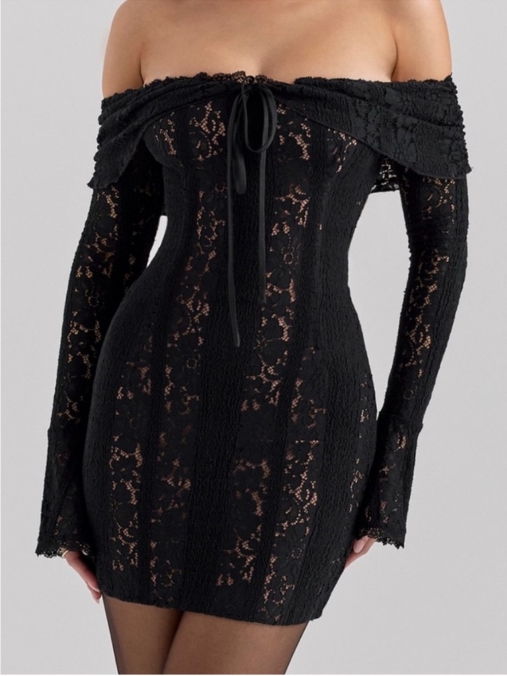 ✨NEW ✨House of CB Sadie Off Shoulder Black Lace Mini Dress